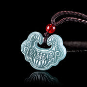 EverestArtstudios Lotus Carved Jade Ruyi Abundance Prosperity Abundance Necklace Pendant