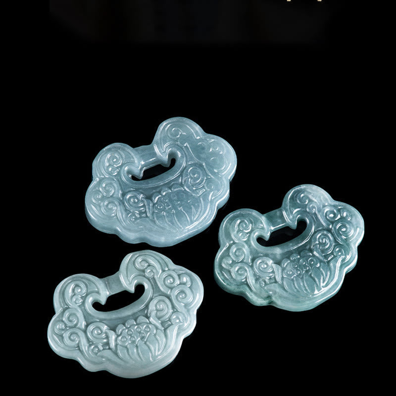 EverestArtstudios Lotus Carved Jade Ruyi Abundance Prosperity Abundance Necklace Pendant