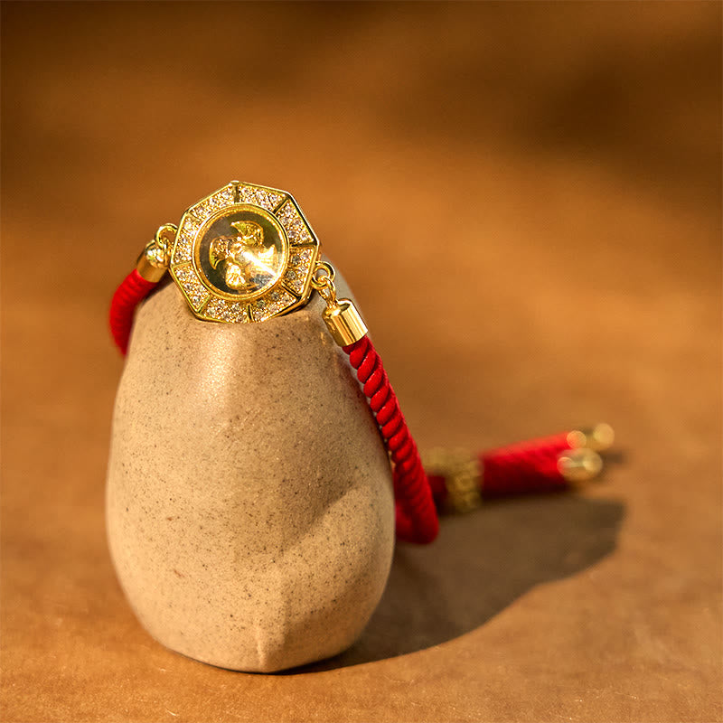 Buddha Stones Copper Brass Rotatable Windmill Feng Sheng Shui Qi Red String Faith Braided Bracelet