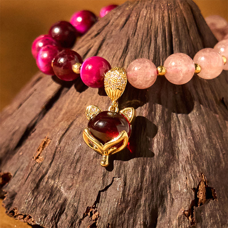 EverestArtstudios Natural Strawberry Quartz Pixiu Love Bracelet