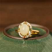 EverestArtstudios Natural Hetian Jade Zirconia Egg Copper Open Luck Ring