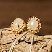 EverestArtstudios Natural Hetian Jade Egg Copper Prosperity Earrings