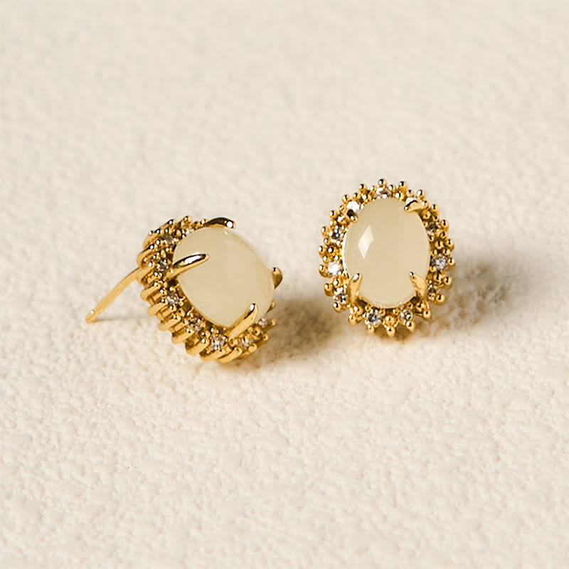 EverestArtstudios Natural Hetian Jade Egg Copper Prosperity Earrings