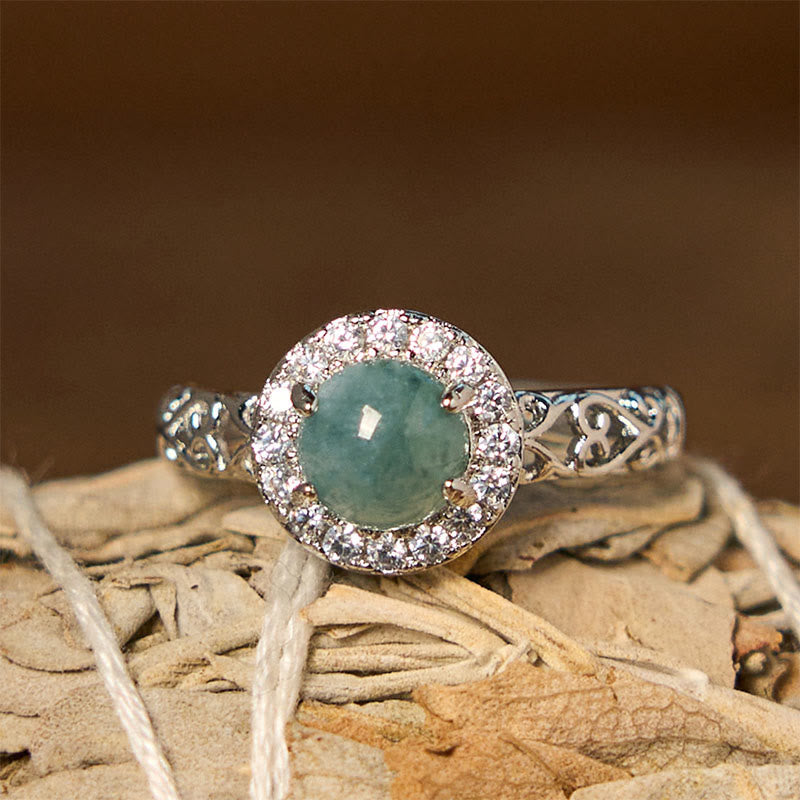 EverestArtstudios Natural Hetian Jade Egg Ruyi Stick Pattern Luck Ring