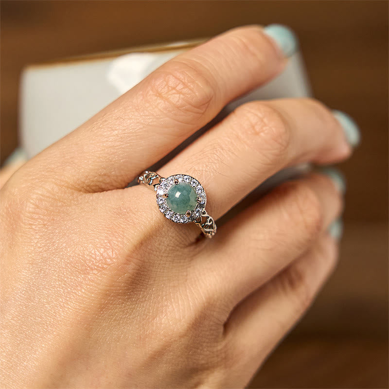 EverestArtstudios Natural Hetian Jade Egg Ruyi Stick Pattern Luck Ring