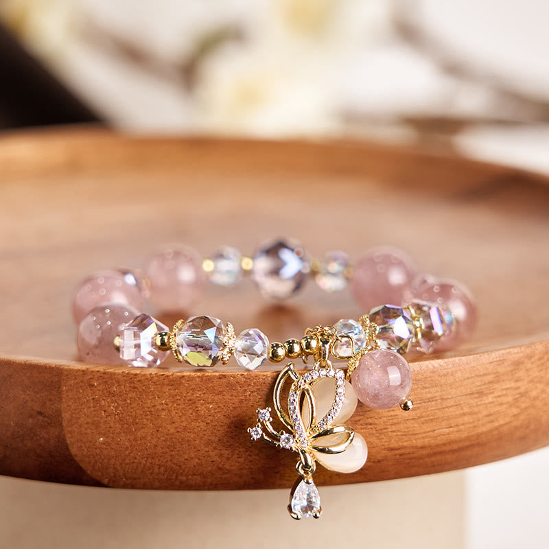 EverestArtstudios Natural Strawberry Quartz Butterfly Healing Bracelet