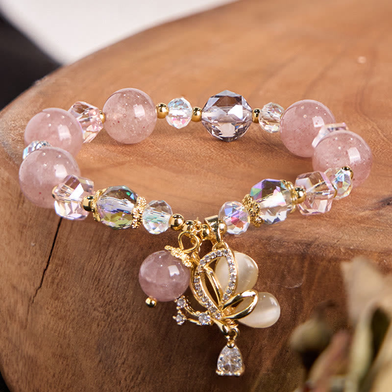 EverestArtstudios Natural Strawberry Quartz Butterfly Healing Bracelet