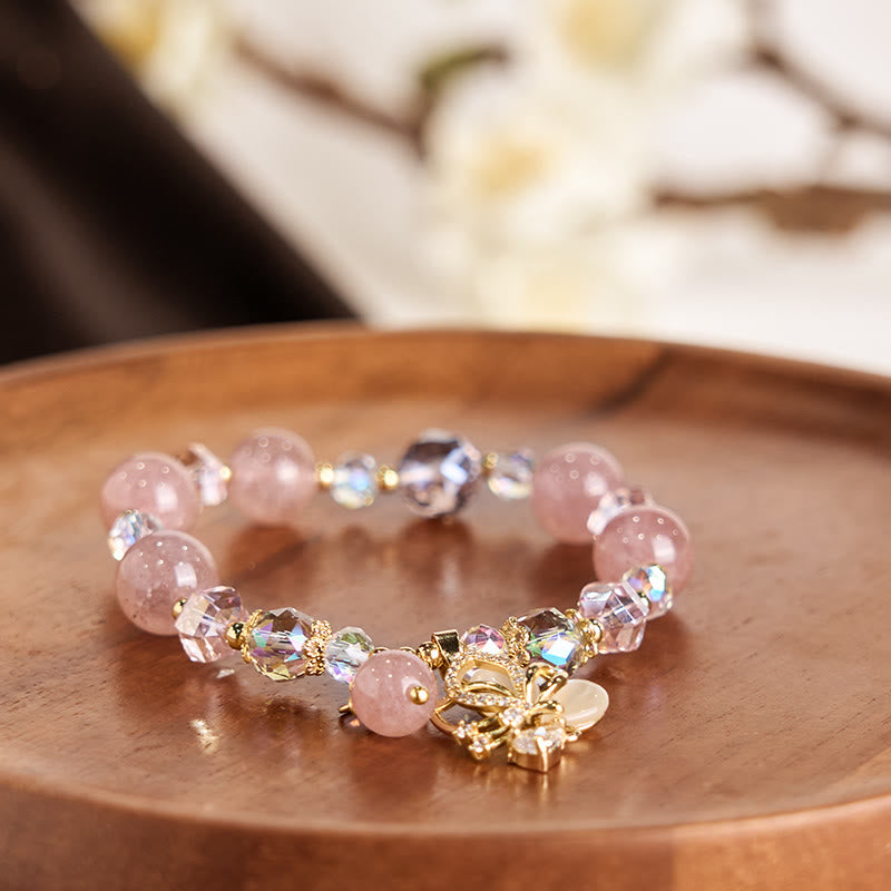 EverestArtstudios Natural Strawberry Quartz Butterfly Healing Bracelet