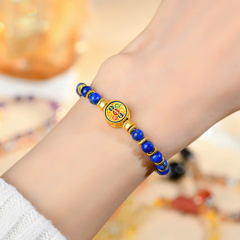 Buddha Stones Natural Lazurite Lapis Lazuli Om Mani Padme Hum Bead Balance Bracelet