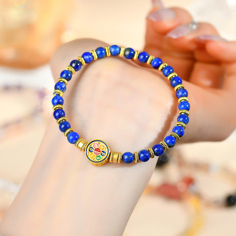 Buddha Stones Natural Lazurite Lapis Lazuli Om Mani Padme Hum Bead Balance Bracelet