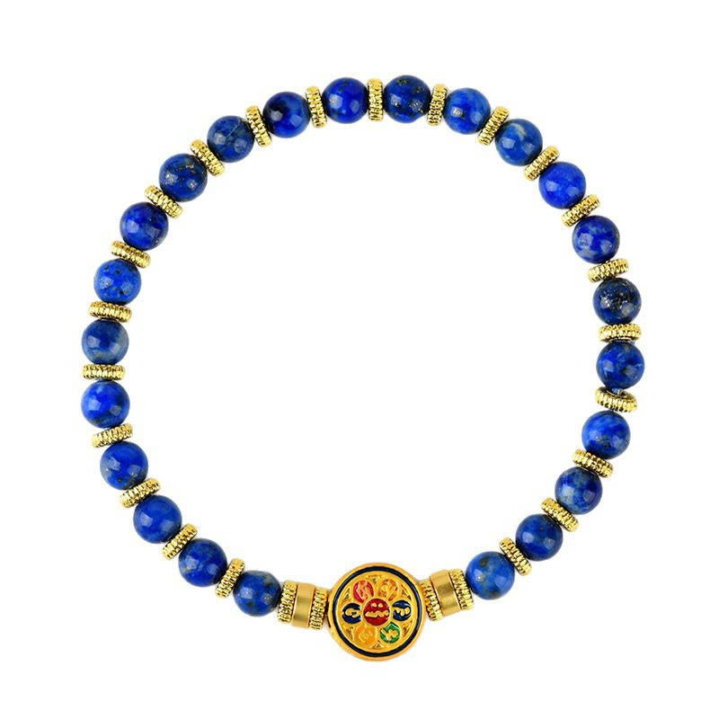 Buddha Stones Natural Lazurite Lapis Lazuli Om Mani Padme Hum Bead Balance Bracelet