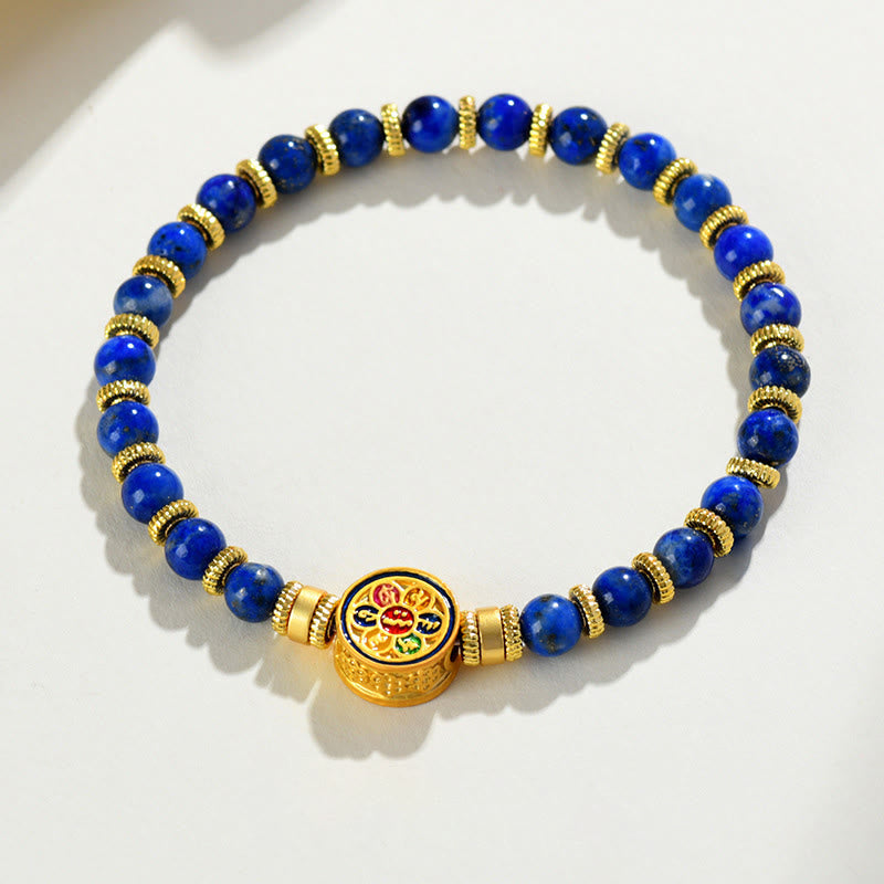 Buddha Stones Natural Lazurite Lapis Lazuli Om Mani Padme Hum Bead Balance Bracelet