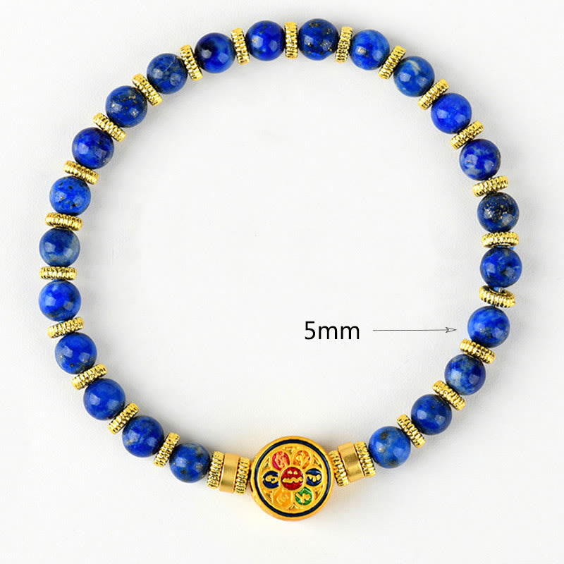 Buddha Stones Natural Lazurite Lapis Lazuli Om Mani Padme Hum Bead Balance Bracelet