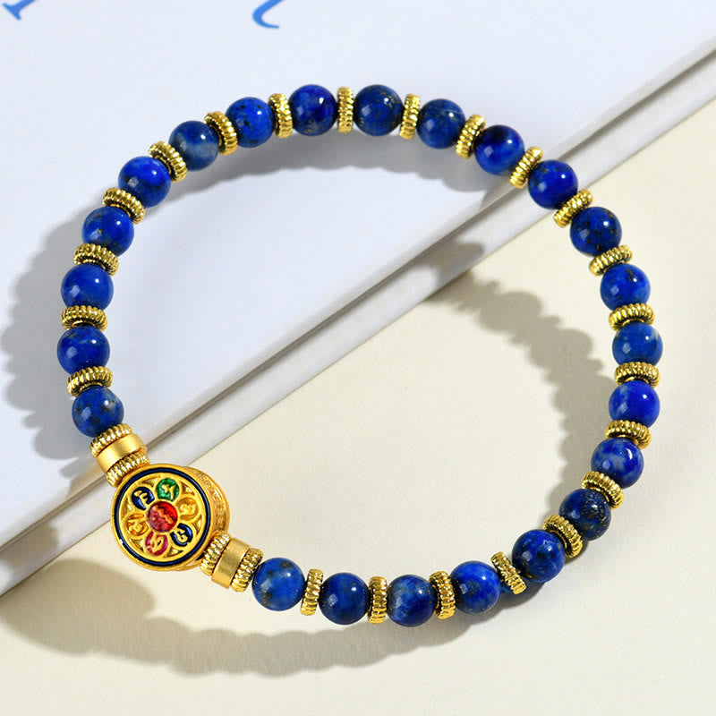 Buddha Stones Natural Lazurite Lapis Lazuli Om Mani Padme Hum Bead Balance Bracelet