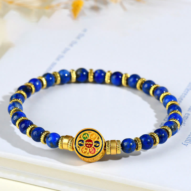 Buddha Stones Natural Lazurite Lapis Lazuli Om Mani Padme Hum Bead Balance Bracelet