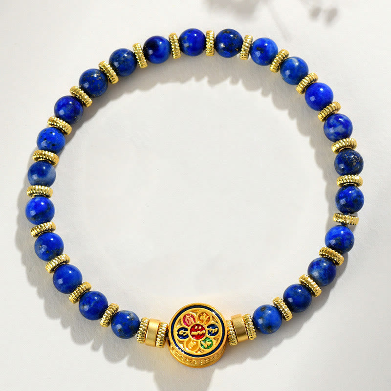 Buddha Stones Natural Lazurite Lapis Lazuli Om Mani Padme Hum Bead Balance Bracelet