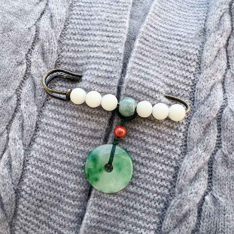 EverestArtstudios Bodhi Seed Jade Peace Buckle Luck Brooch