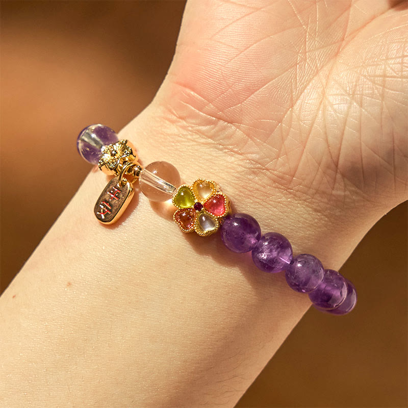 Buddha Stones "All the best for Calm and Wisdom" Amethyst Safe Bracelet Includes Gift Message Card