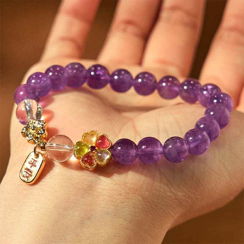Buddha Stones "All the best for Calm and Wisdom" Amethyst Safe Bracelet Includes Gift Message Card