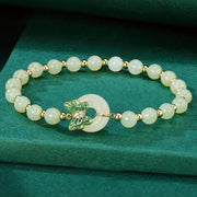 Buddha Stones 925 Sterling Silver Natural Hetian Jade Peace Buckle Butterfly Zircon Luck Bracelet Necklace Pendant