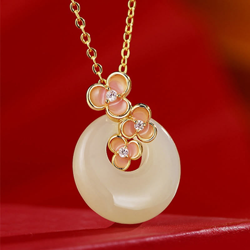 EverestArtstudios Hetian-Jade-Pfirsichblüten-Schmuck, Silber