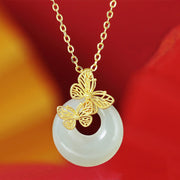 EverestArtstudios 925 Sterling Silver Natural Hetian Jade Butterfly Prosperity Necklace Pendant