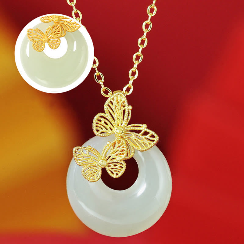 EverestArtstudios 925 Sterling Silver Natural Hetian Jade Butterfly Prosperity Necklace Pendant