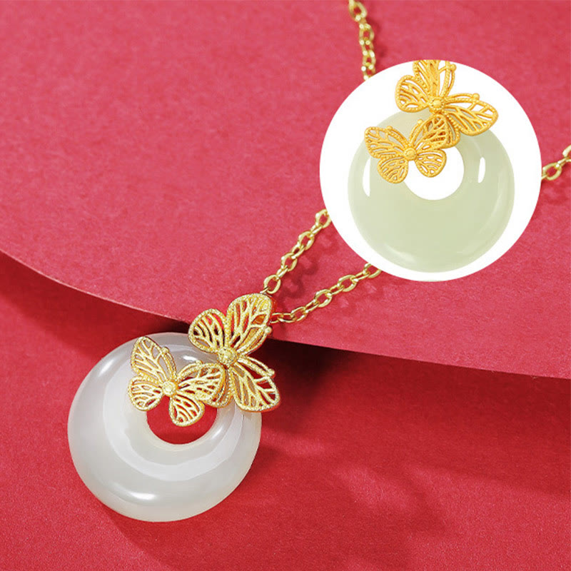 EverestArtstudios 925 Sterling Silver Natural Hetian Jade Butterfly Prosperity Necklace Pendant