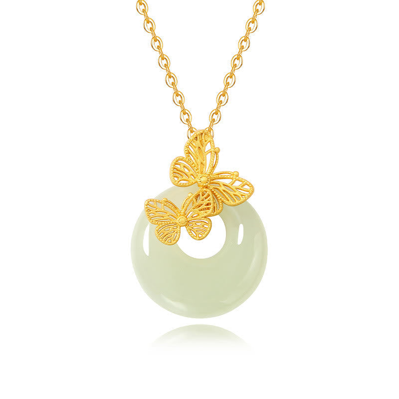EverestArtstudios 925 Sterling Silver Natural Hetian Jade Butterfly Prosperity Necklace Pendant