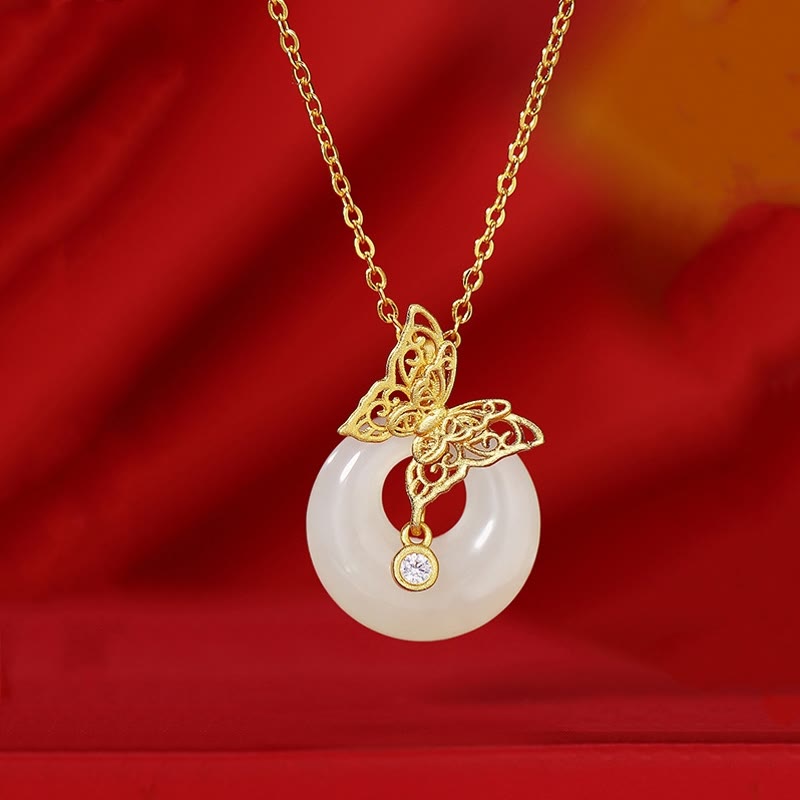EverestArtstudios 925 Sterling Silver Natural Hetian Jade Butterfly Prosperity Necklace Pendant