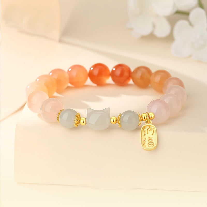 EverestArtstudios Achat-Hetian-Jade-Katzen-Fu-Armband, Silber