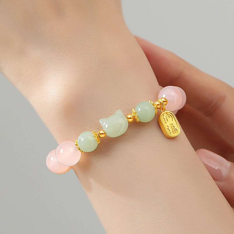 EverestArtstudios Achat-Hetian-Jade-Katzen-Fu-Armband, Silber
