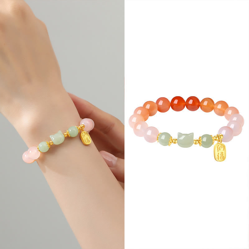 EverestArtstudios Achat-Hetian-Jade-Katzen-Fu-Armband, Silber