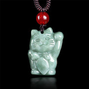 EverestArtstudios Lucky Cat Jade Abundance Necklace Pendant