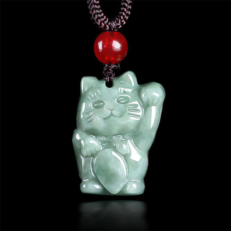 EverestArtstudios Lucky Cat Jade Abundance Necklace Pendant