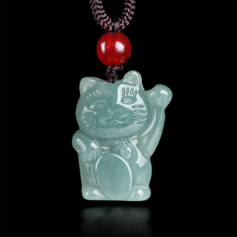 EverestArtstudios Lucky Cat Jade Abundance Necklace Pendant