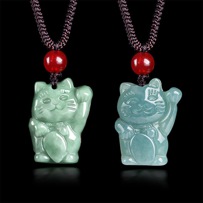 EverestArtstudios Lucky Cat Jade Abundance Necklace Pendant