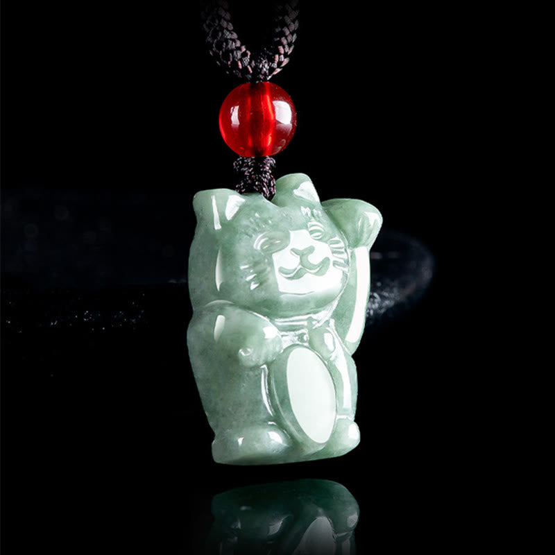 EverestArtstudios Lucky Cat Jade Abundance Necklace Pendant