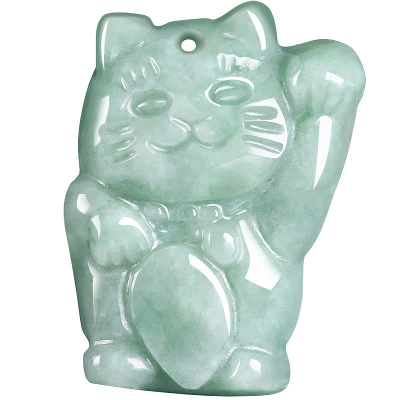 EverestArtstudios Lucky Cat Jade Abundance Necklace Pendant