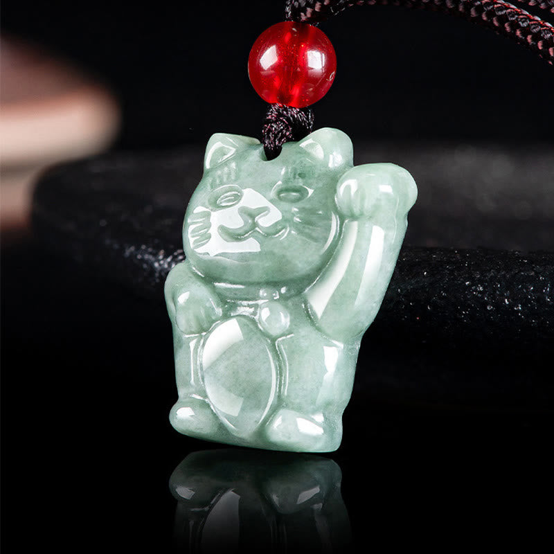 EverestArtstudios Lucky Cat Jade Abundance Necklace Pendant