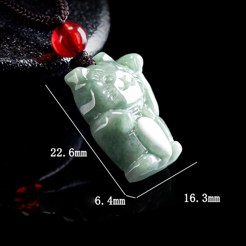 EverestArtstudios Lucky Cat Jade Abundance Necklace Pendant