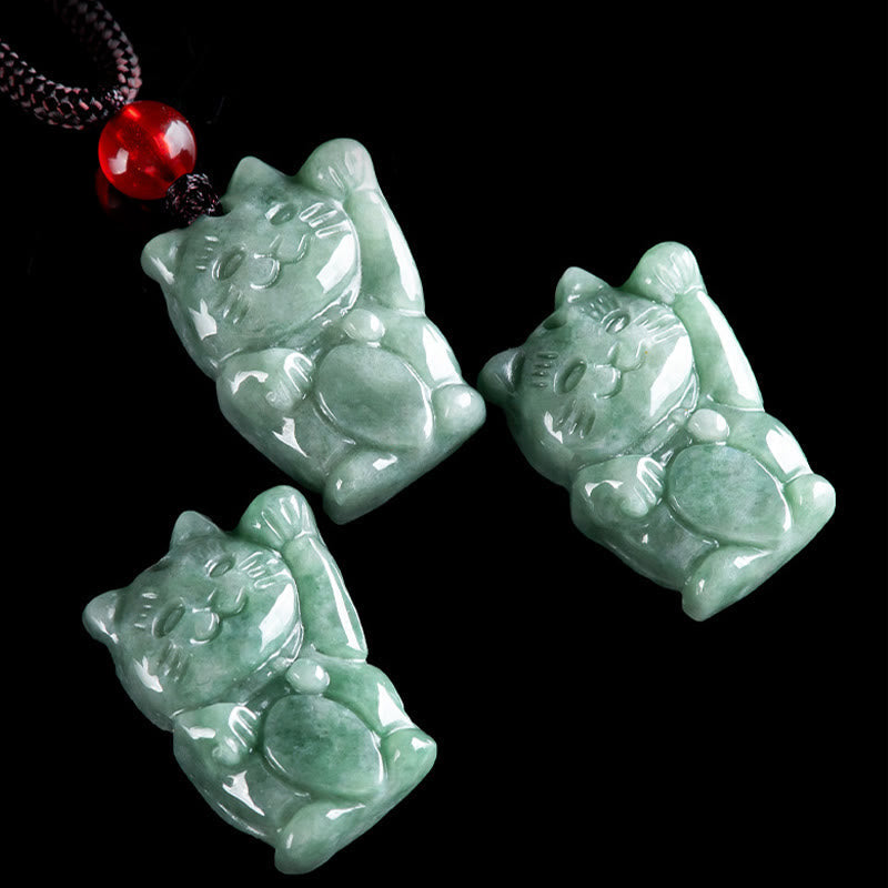 EverestArtstudios Lucky Cat Jade Abundance Necklace Pendant
