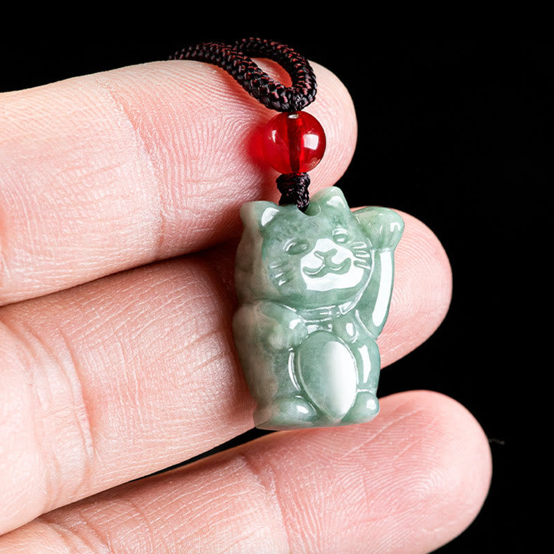 EverestArtstudios Lucky Cat Jade Abundance Necklace Pendant