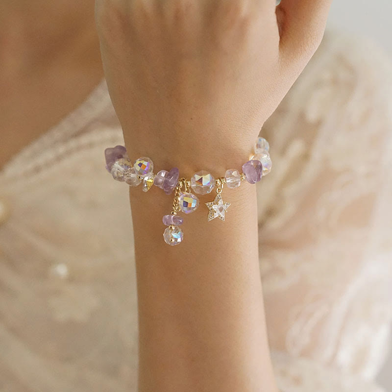 EverestArtstudios Natural Amethyst Crystal Star Charm Positive Transformation Bracelet