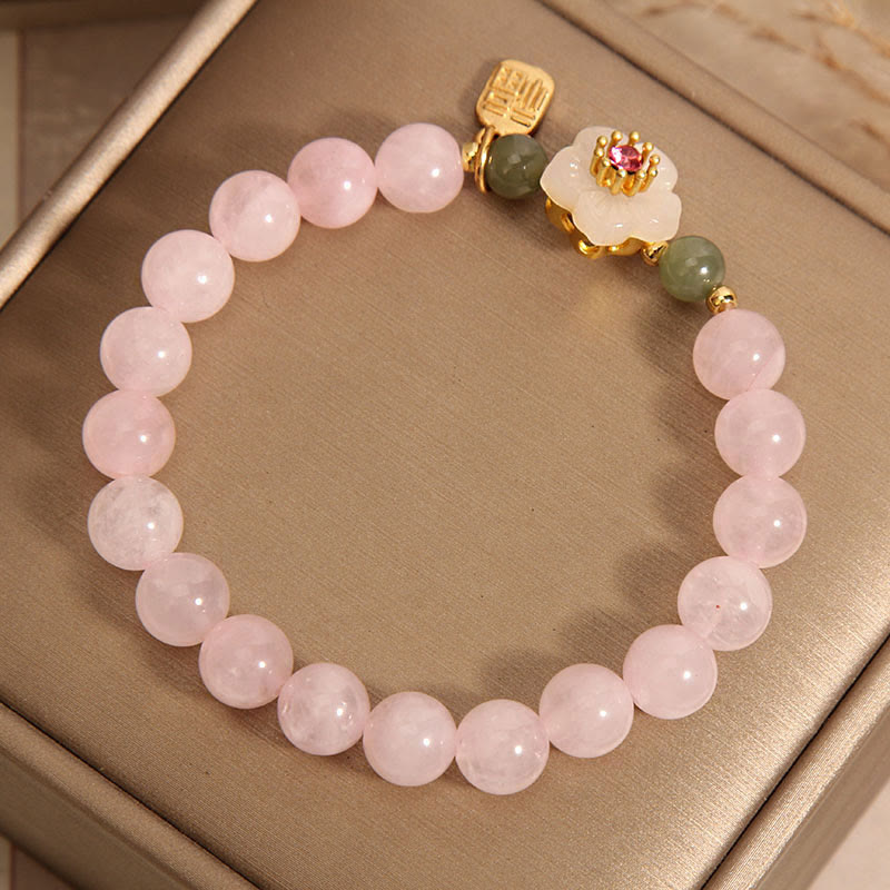EverestArtstudios Rose Quartz Peach Blossom Hetian Jade Fu Character Relationships Healing Bracelet