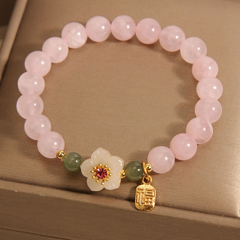EverestArtstudios Rose Quartz Peach Blossom Hetian Jade Fu Character Relationships Healing Bracelet