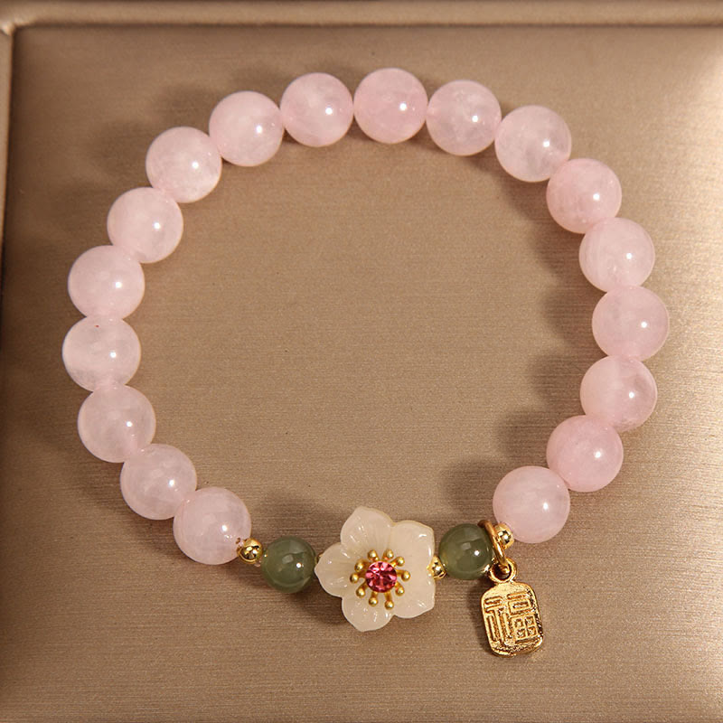 EverestArtstudios Rose Quartz Peach Blossom Hetian Jade Fu Character Relationships Healing Bracelet