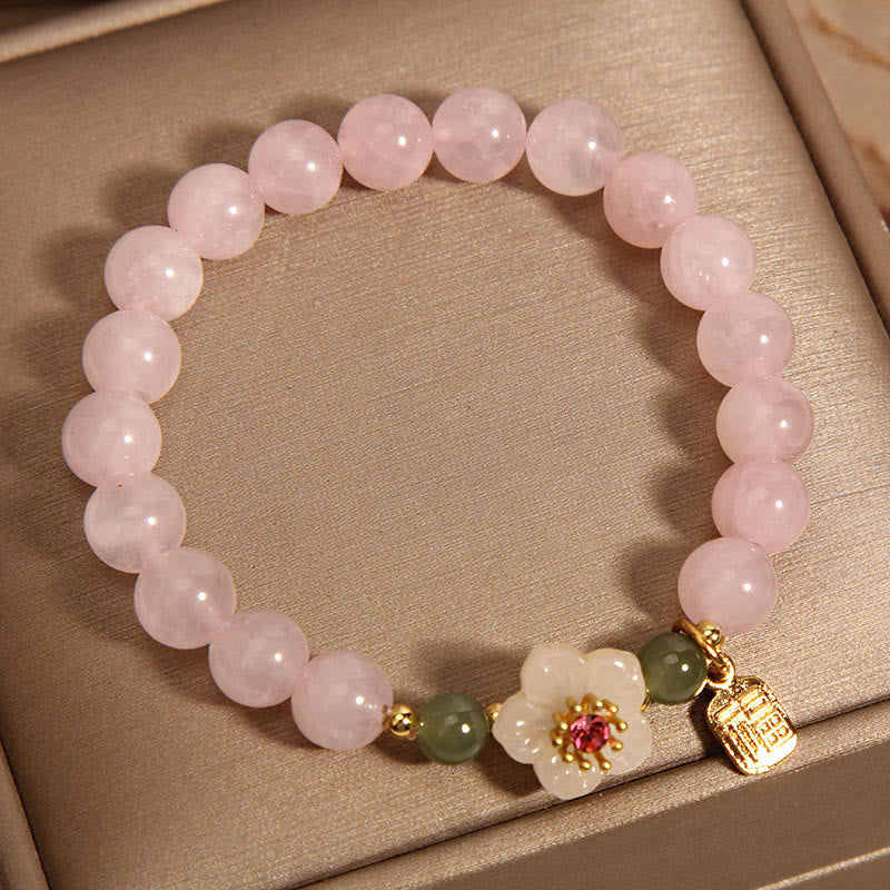 EverestArtstudios Rose Quartz Peach Blossom Hetian Jade Fu Character Relationships Healing Bracelet
