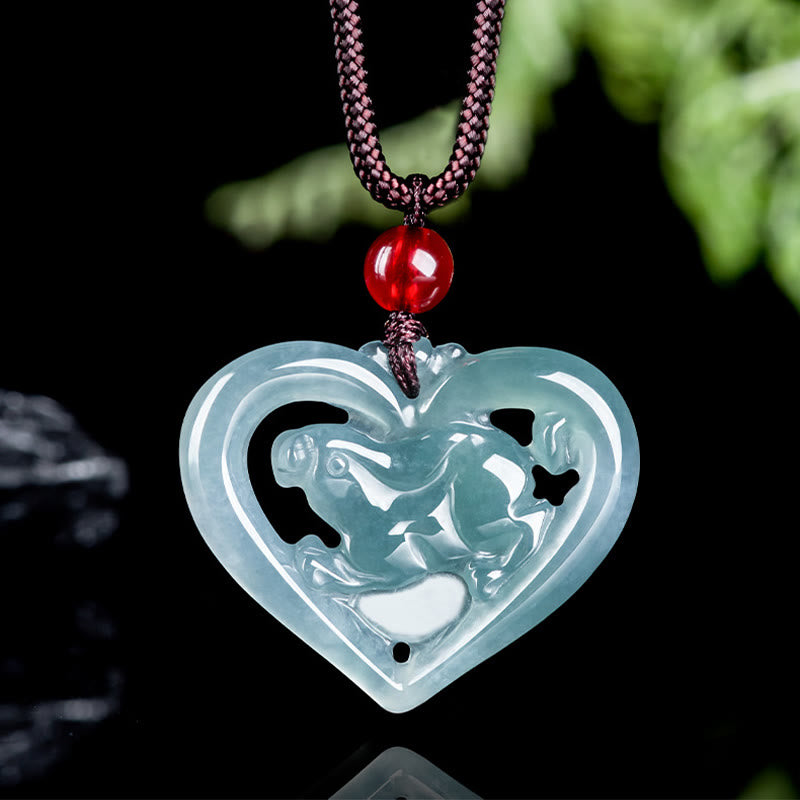 EverestArtstudios Natural Jade Love Heart Rabbit Luck Necklace Pendant