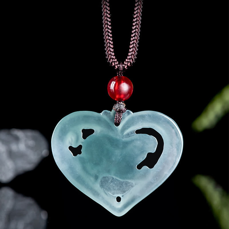 EverestArtstudios Natural Jade Love Heart Rabbit Luck Necklace Pendant